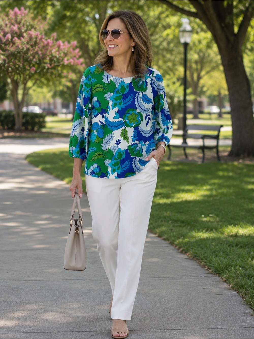 Belle by Kim Gravel Pale Blue and Cream Floral Blouse Sz XXS